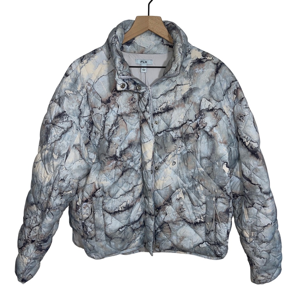 FLX Quilted Puffer Jacket Abstract Marble Print Size‎ Large